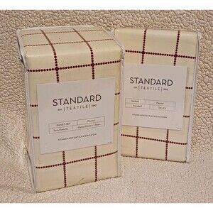 STANDARD Textiles Flannel Duvet Set & Shams in Cream with Red Grid